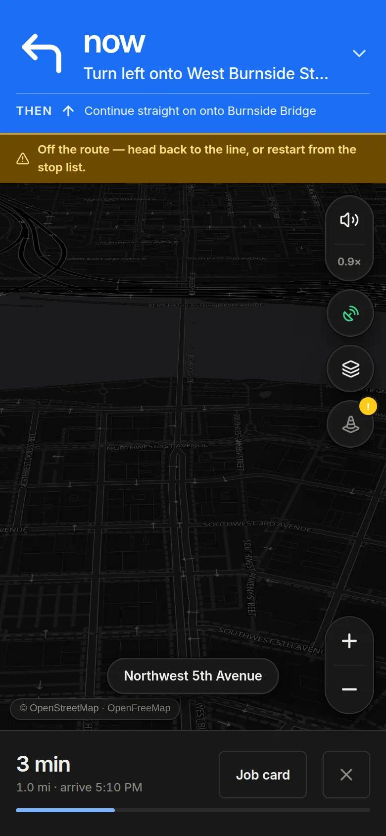 The technician phone navigating, with the next turn on screen.